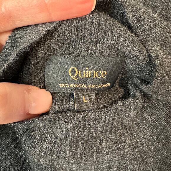 Quince 100% Cashmere Featherweight Ribbed Mock Neck Turtleneck Sweater Gray - Picture 12 of 15
